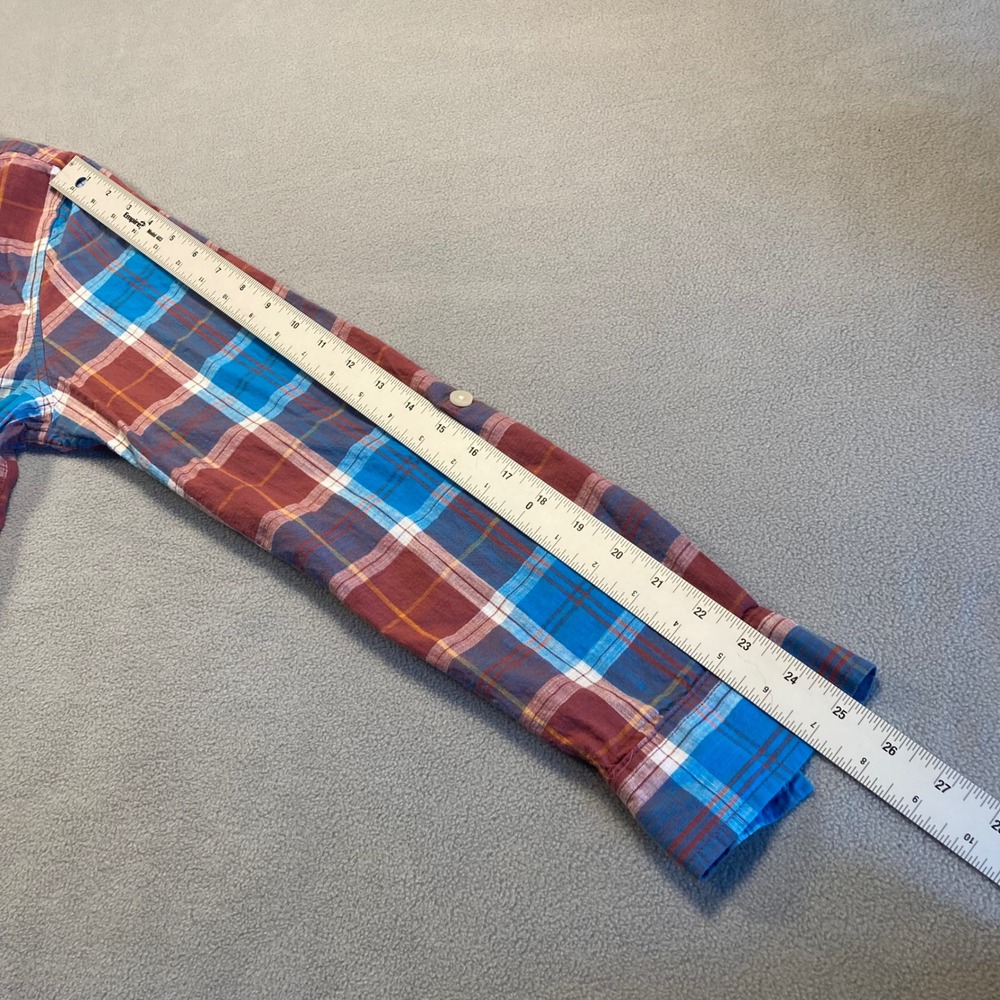 Thereabouts Button-Down Shirt Boys Extra Large Blue Maroon Plaid No Stretch - Picture 4 of 9
